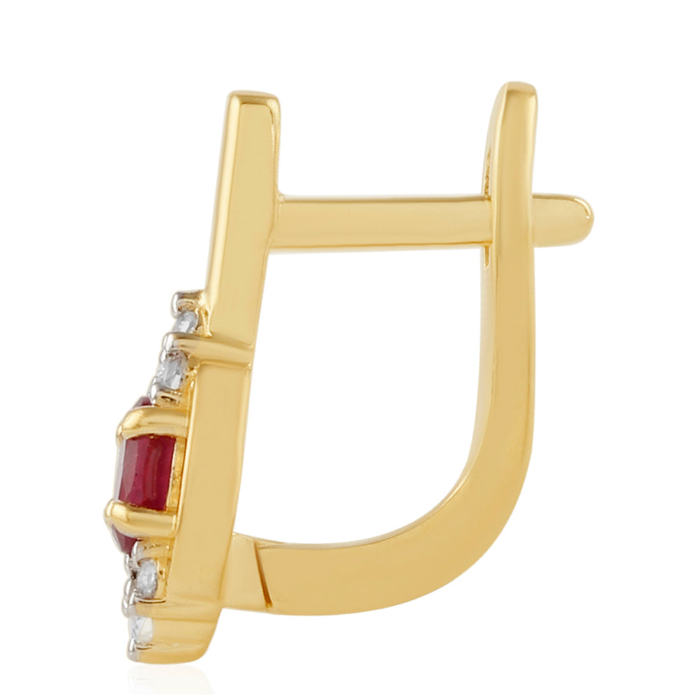 Pendientes de Plata Bañada en Oro con Rubí de Tailandia y Topacio Blanco 2 