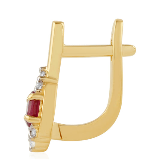 Pendientes de Plata Bañada en Oro con Rubí de Tailandia y Topacio Blanco