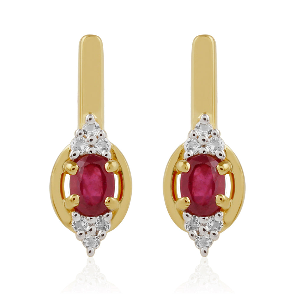 Pendientes de Plata Bañada en Oro con Rubí de Tailandia y Topacio Blanco 1 