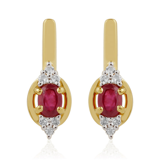 Pendientes de Plata Bañada en Oro con Rubí de Tailandia y Topacio Blanco