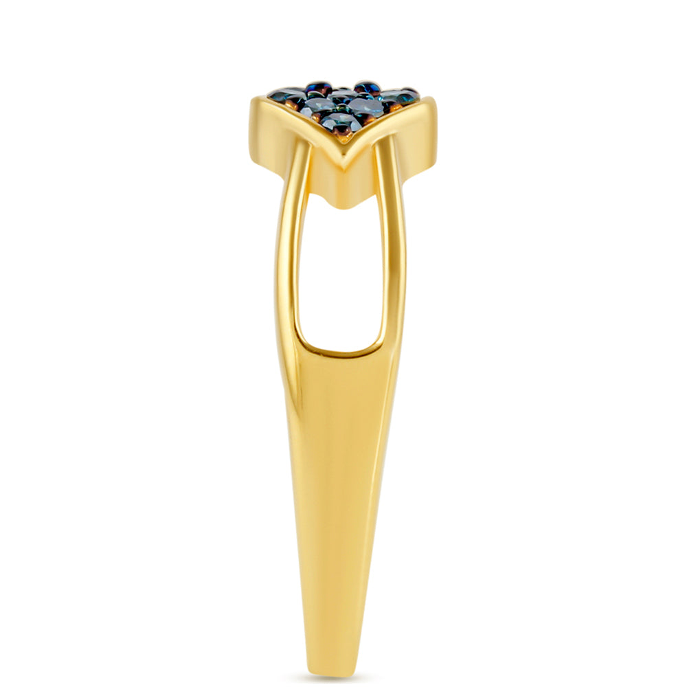 Anillo de Plata Bañada en Oro con Diamante Azul