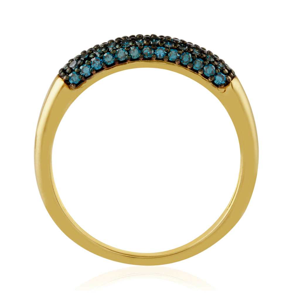 Anillo de Plata Bañada en Oro con Diamante Azul