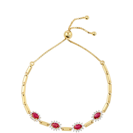 Pulsera de Plata Bañada en Oro con Rubí de Tailandia y Topacio Blanco