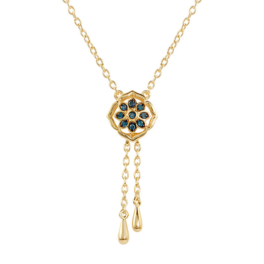 Collar de Plata Bañada en Oro con Diamante Azul