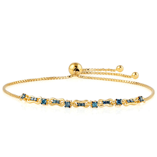 Pulsera de Plata Bañada en Oro con Diamante Azul