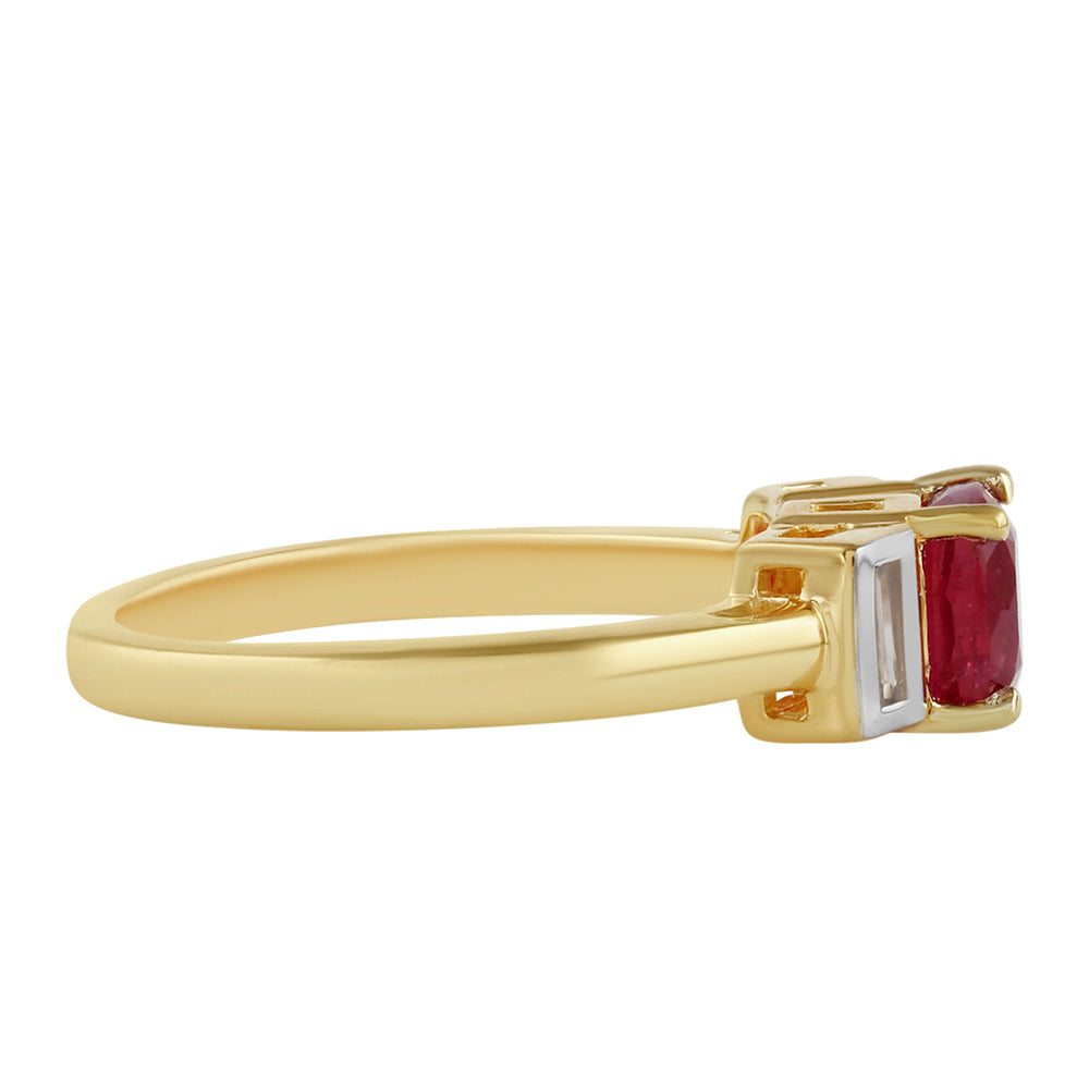 Anillo de Plata Bañada en Oro con Rubí de Tailandia y Topacio Blanco