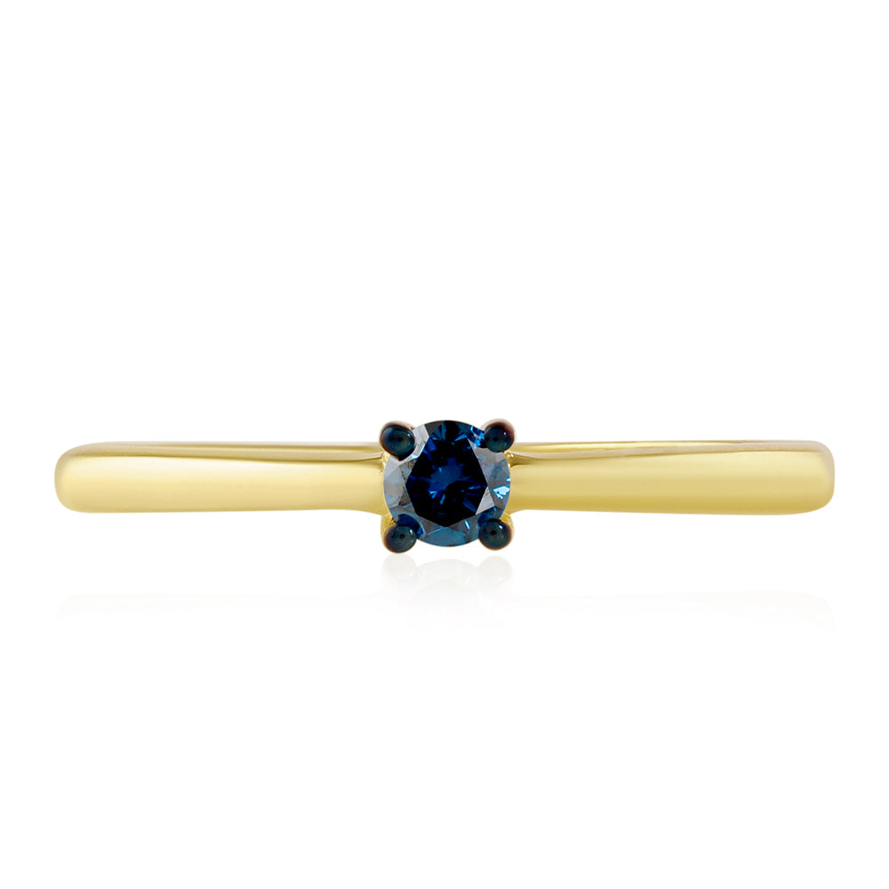 Anillo de Plata Bañada en Oro con Diamante Azul