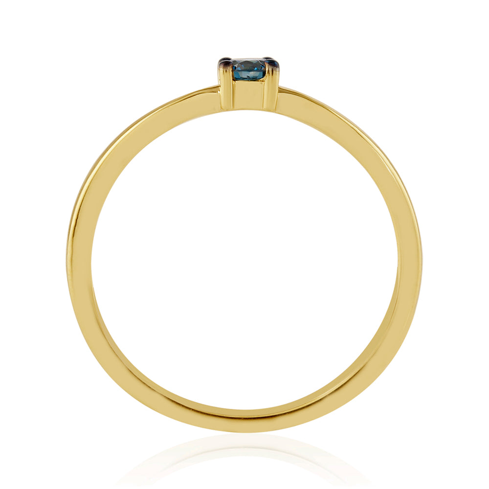 Anillo de Plata Bañada en Oro con Diamante Azul 4 