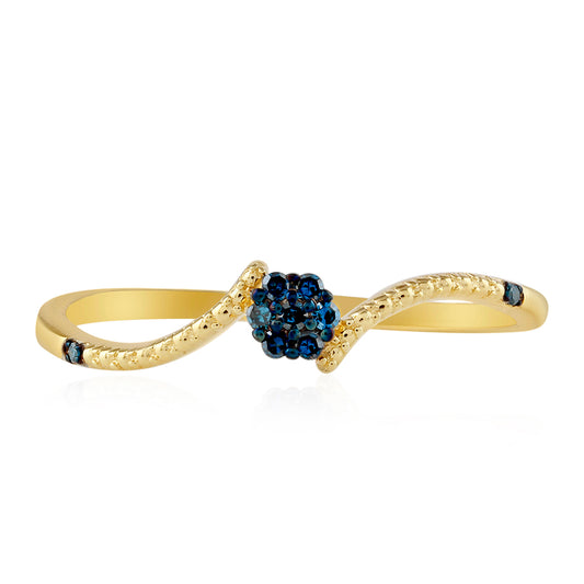 Anillo de Plata Bañada en Oro con Diamante Azul