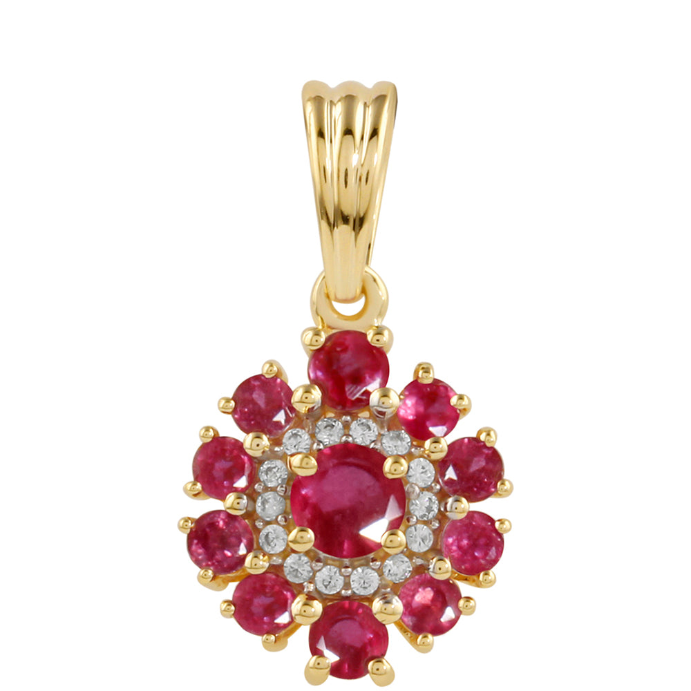 Colgante de Plata Bañada en Oro con Rubí de Tailandia y Topacio Blanco