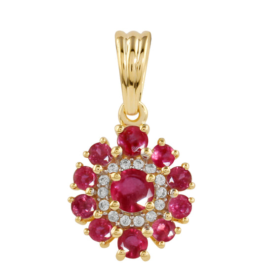 Colgante de Plata Bañada en Oro con Rubí de Tailandia y Topacio Blanco