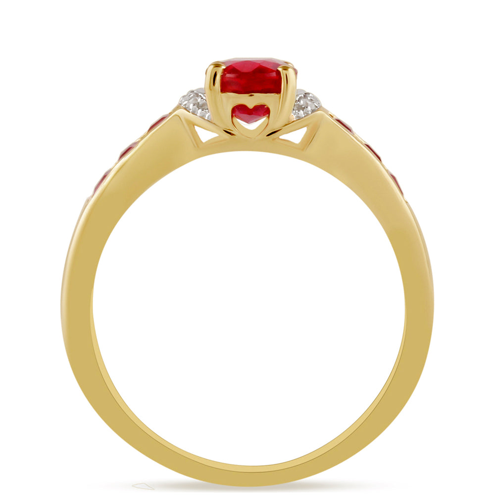 Anillo de Plata Bañada en Oro con Rubí de Tailandia y Topacio Blanco 4 