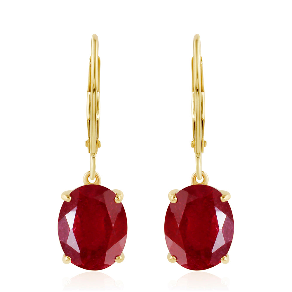 Pendientes de Plata Bañada en Oro con Rubí de Tailandia