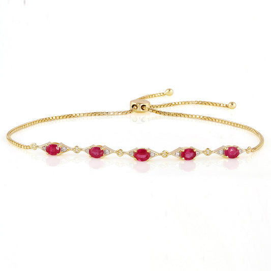 Pulsera de Plata Bañada en Oro con Rubí de Tailandia y Topacio Blanco