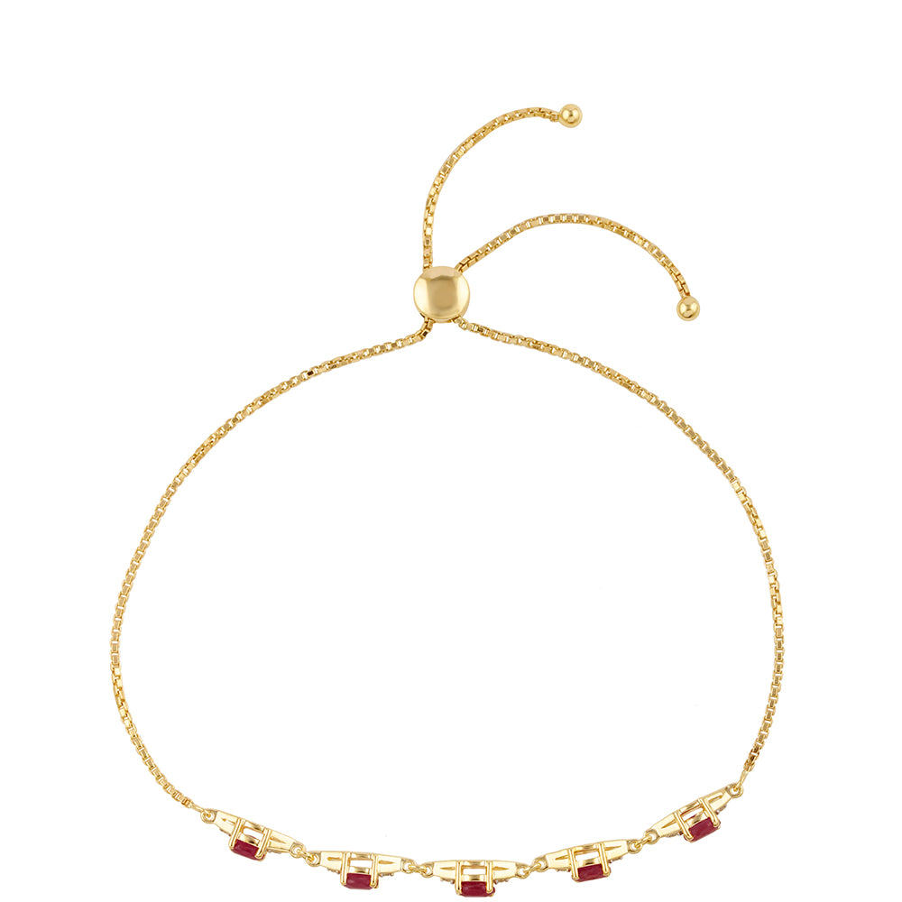 Pulsera de Plata Bañada en Oro con Rubí de Tailandia y Topacio Blanco