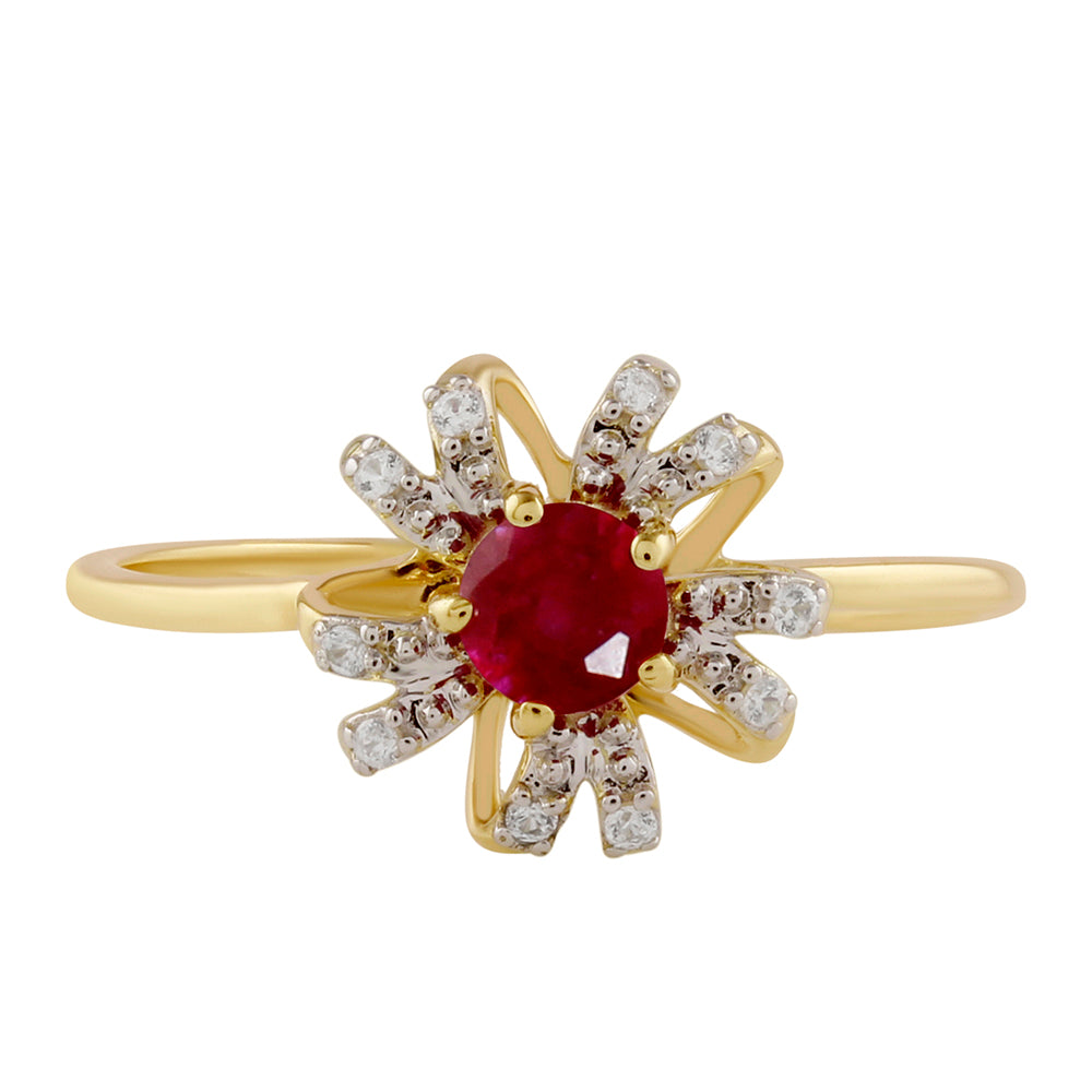 Anillo de Plata Bañada en Oro con Rubí de Tailandia y Topacio Blanco 1 