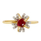 Anillo de Plata Bañada en Oro con Rubí de Tailandia y Topacio Blanco