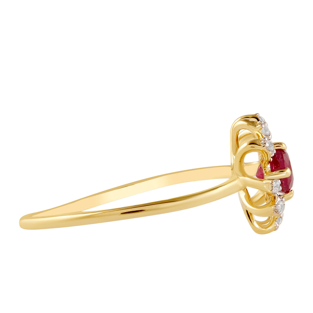 Anillo de Plata Bañada en Oro con Rubí de Tailandia y Topacio Blanco 2 