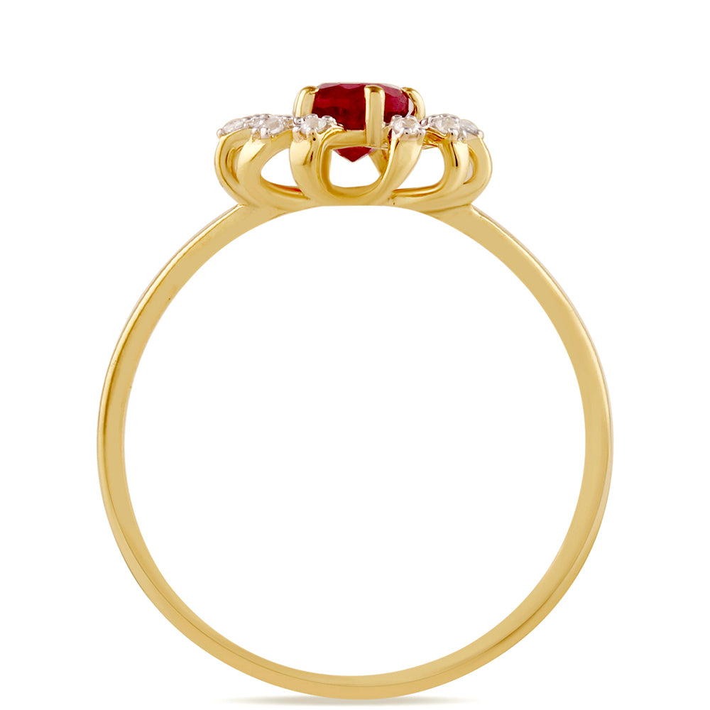 Anillo de Plata Bañada en Oro con Rubí de Tailandia y Topacio Blanco 4 