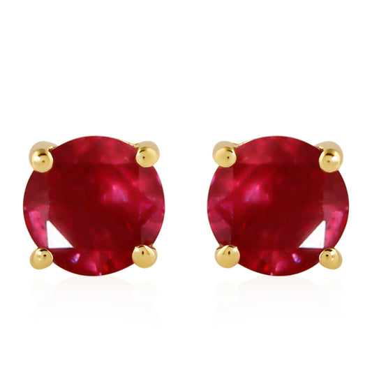 Pendientes de Plata Bañada en Oro con Rubí de Tailandia