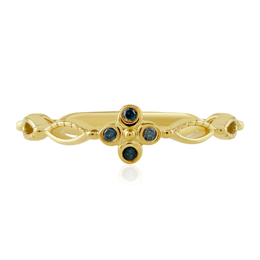 Anillo de Plata Bañada en Oro con Diamante Azul