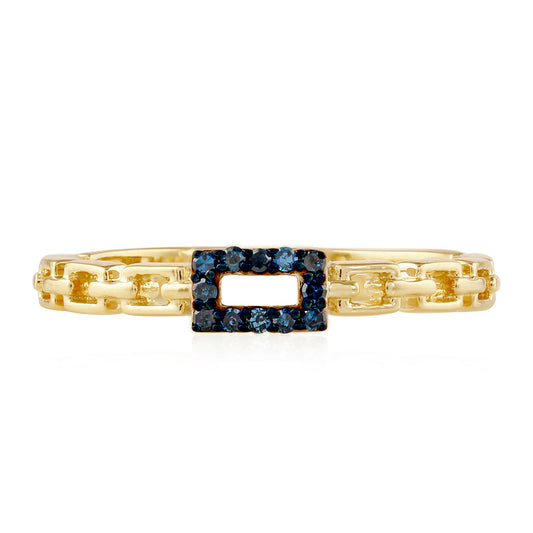 Anillo de Plata Bañada en Oro con Diamante Azul