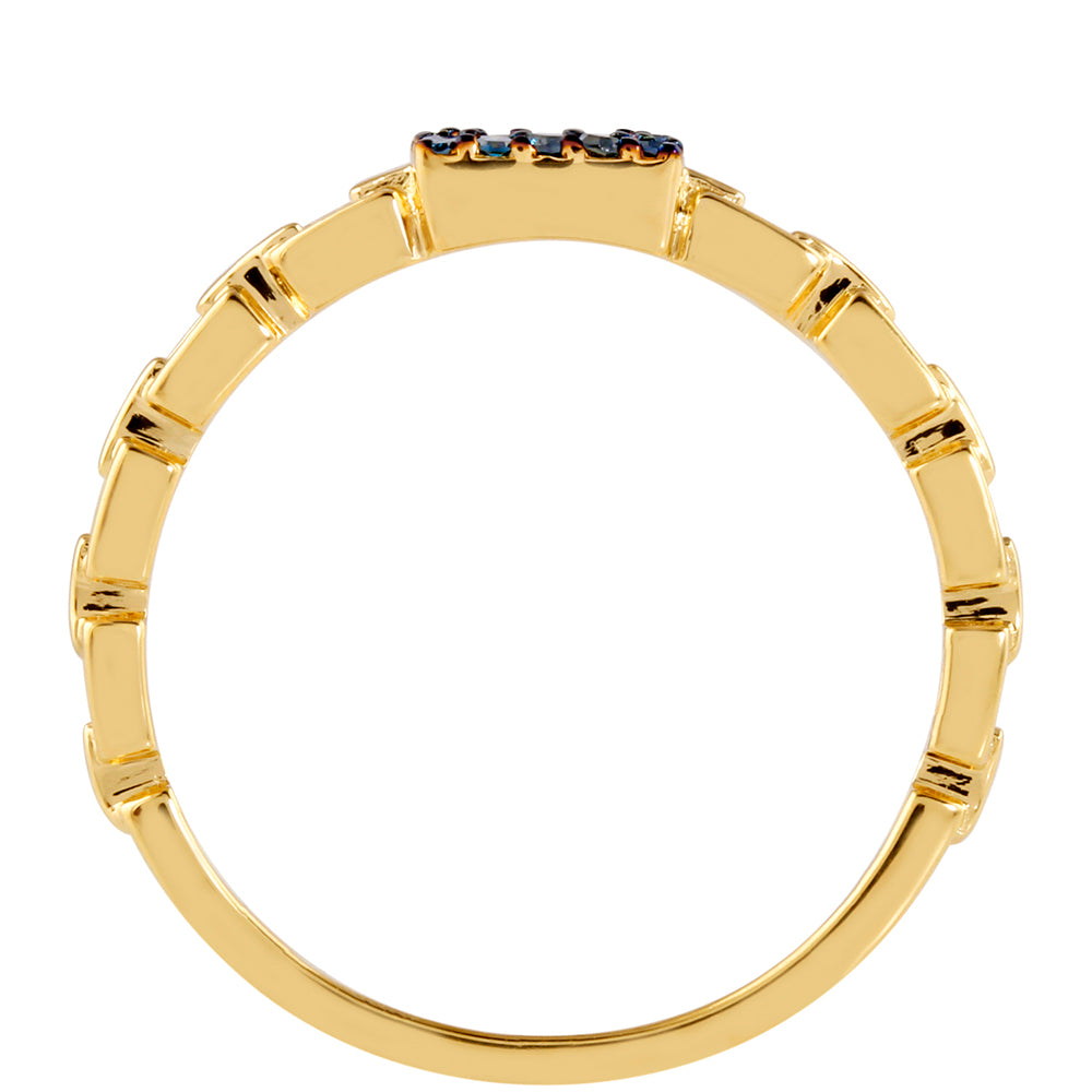 Anillo de Plata Bañada en Oro con Diamante Azul