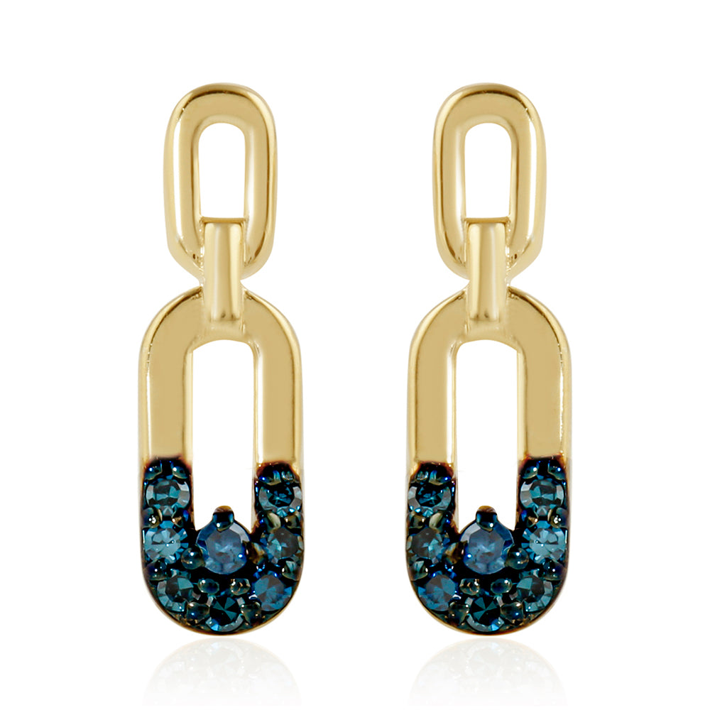 Pendientes de Plata Bañada en Oro con Diamante Azul 1 