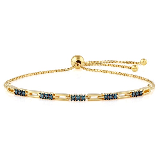 Pulsera de Plata Bañada en Oro con Diamante Azul
