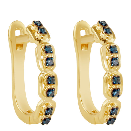 Pendientes de Plata Bañada en Oro con Diamante Azul