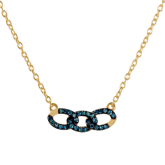 Collar de Plata Bañada en Oro con Diamante Azul