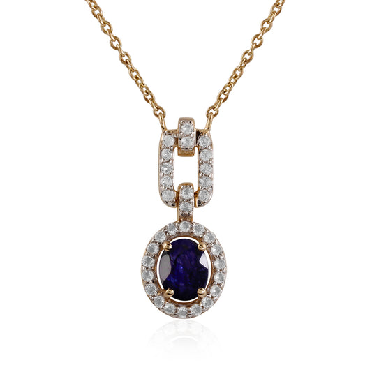 Collar de Oro 9K con Zafiro de Tailandia y Topacio Blanco