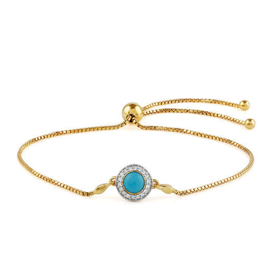 Pulsera de Plata Bañada en Oro con Turquesa Bella Durmiente y Topacio Blanco