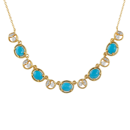 Collar de Plata Bañada en Oro con Turquesa Bella Durmiente y Topacio Blanco