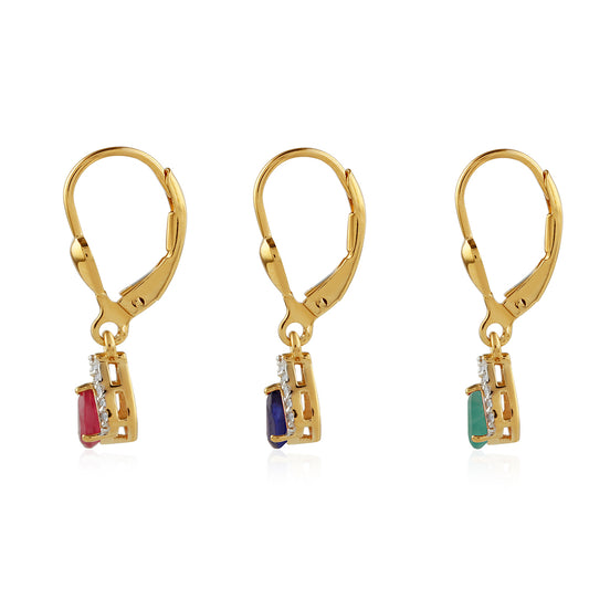 Conjunto de Plata Bañada en Oro con Rubí de Tailandia y Esmeralda de Brasil ( Pendientes )