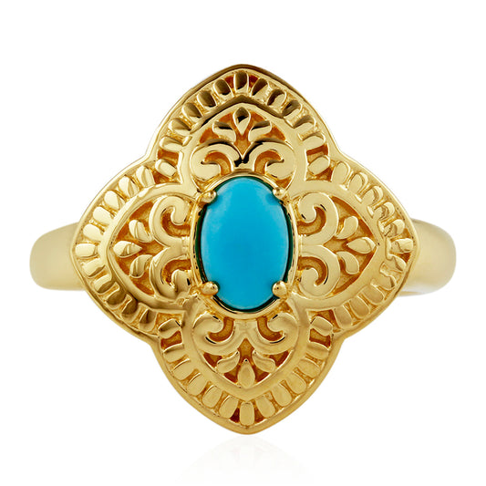 Anillo de Plata Bañada en Oro con Turquesa Bella Durmiente