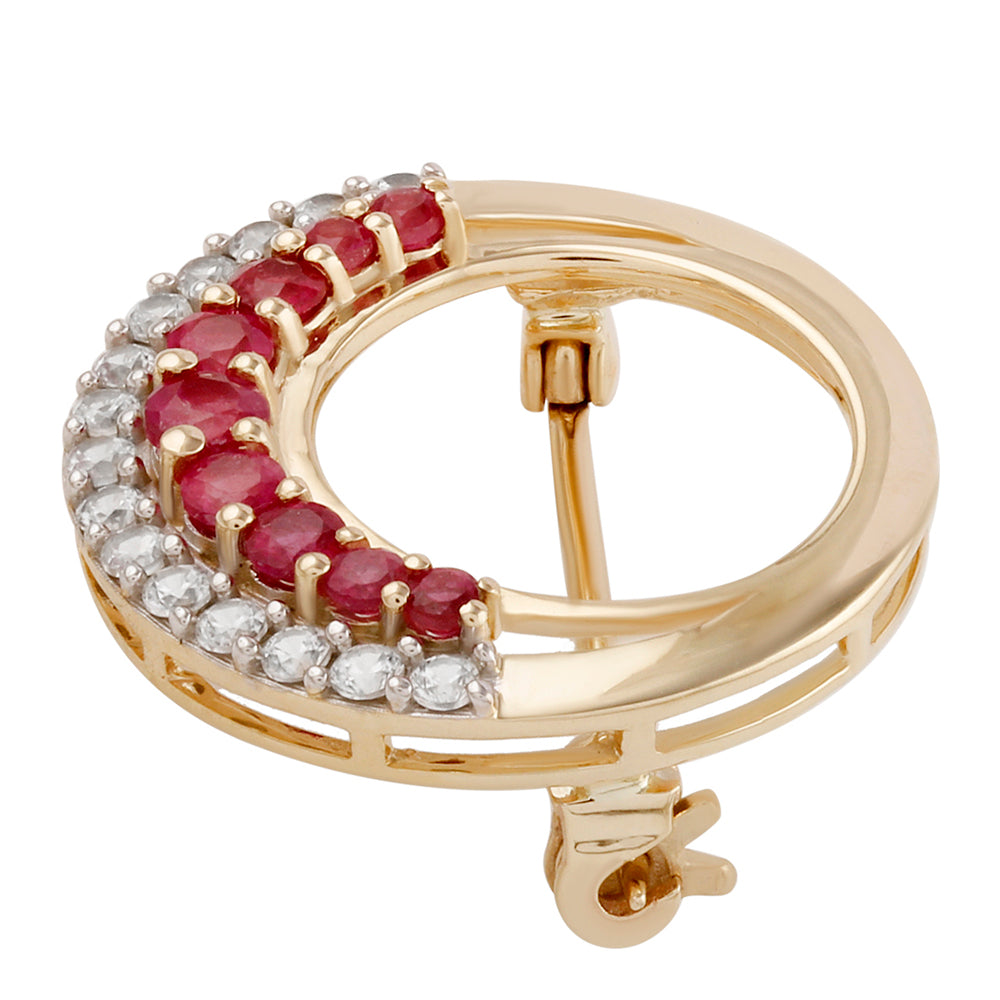 Broche de Oro 9K con Rubí de Madagascar y Zircón Blanco