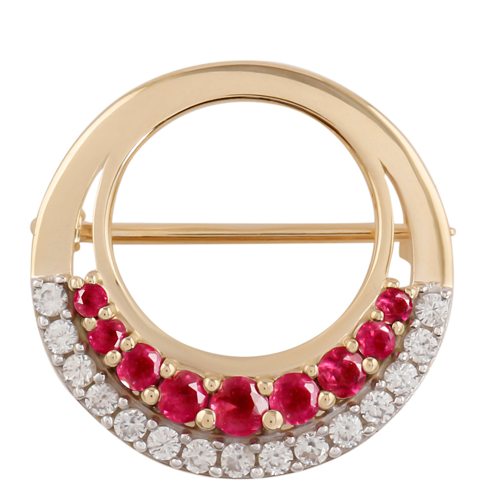 Broche de Oro 9K con Rubí de Madagascar y Zircón Blanco 1 