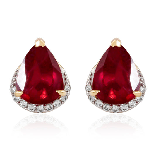 Pendientes de Oro 9K con Rubí de Madagascar y Zircón Blanco