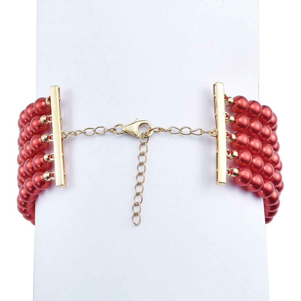 Pulsera de Plata Bañada en Oro con Perla roja de río 3 