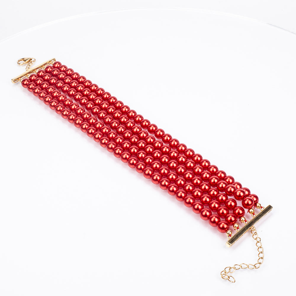 Pulsera de Plata Bañada en Oro con Perla roja de río 4 