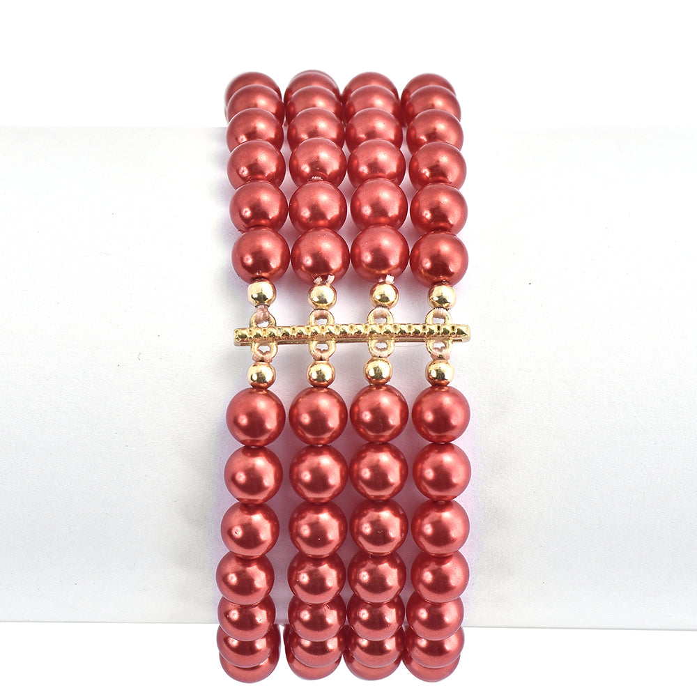 Pulsera de Plata Bañada en Oro con Perla roja de río 1 