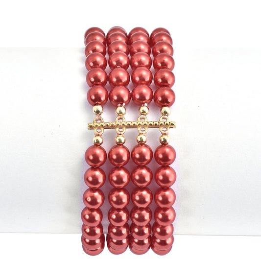 Pulsera de Plata Bañada en Oro con Perla roja de río