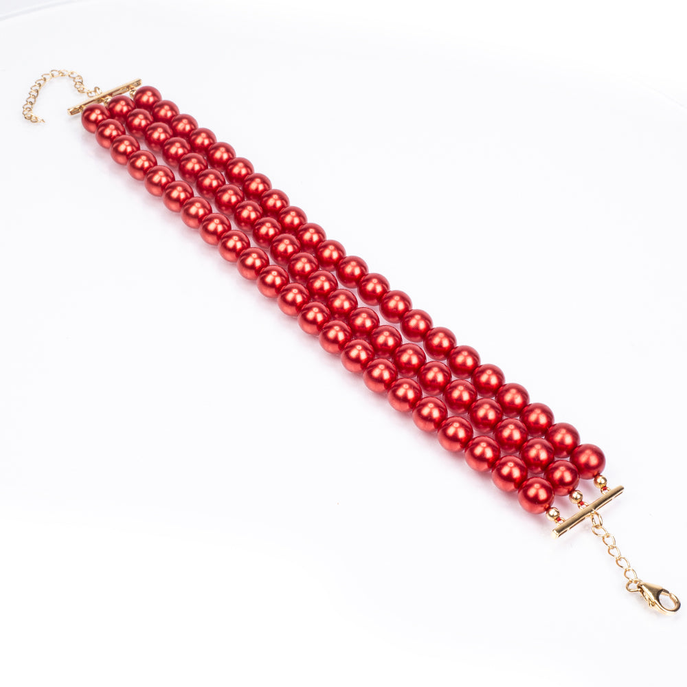 Pulsera de Plata Bañada en Oro con Perla roja de río 4 