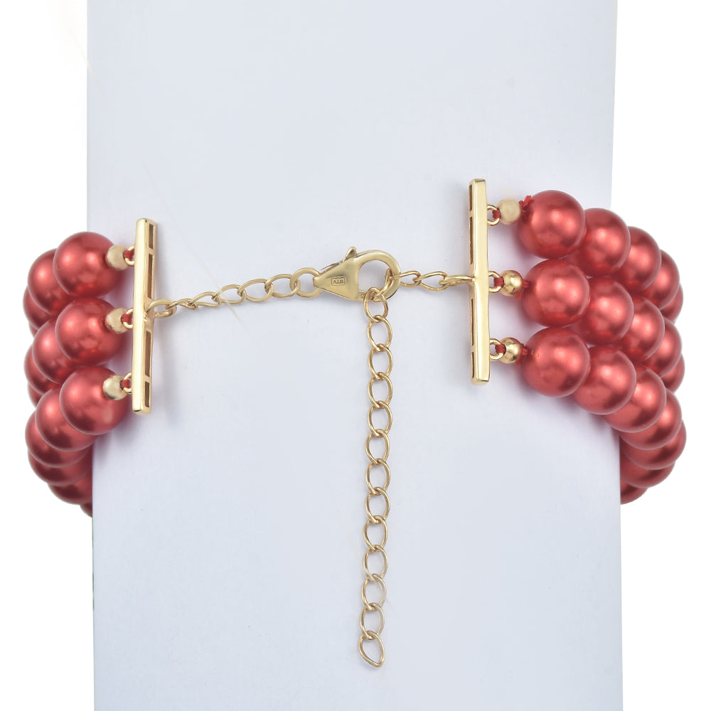 Pulsera de Plata Bañada en Oro con Perla roja de río 3 
