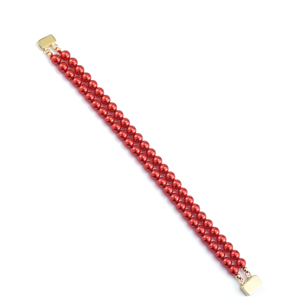 Pulsera de Plata Bañada en Oro con Perla roja de río 2 