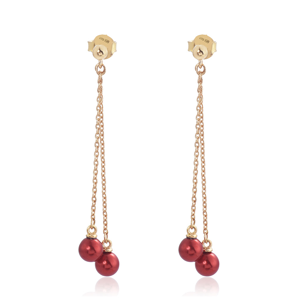 Pendientes de Plata Bañada en Oro con Perla roja de río 2 