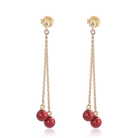 Pendientes de Plata Bañada en Oro con Perla roja de río