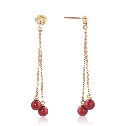 Pendientes de Plata Bañada en Oro con Perla roja de río