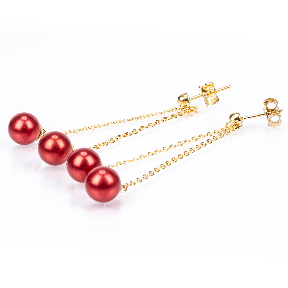 Pendientes de Plata Bañada en Oro con Perla roja de río 3 